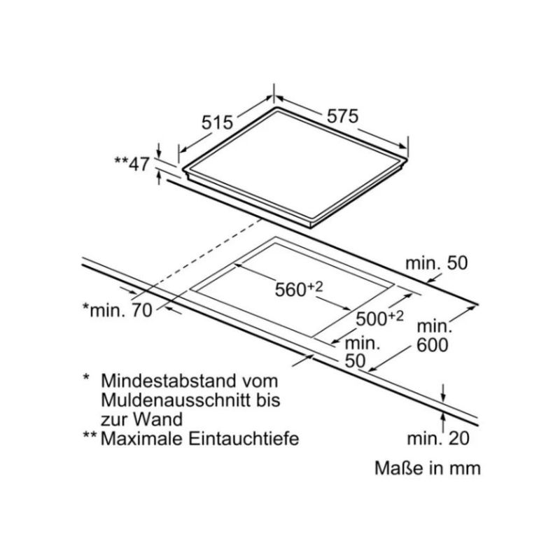 Kích thước của Bếp hồng ngoại Bosch PKN645T14 Kích thước của Bếp hồng ngoại Bosch PKN645T14