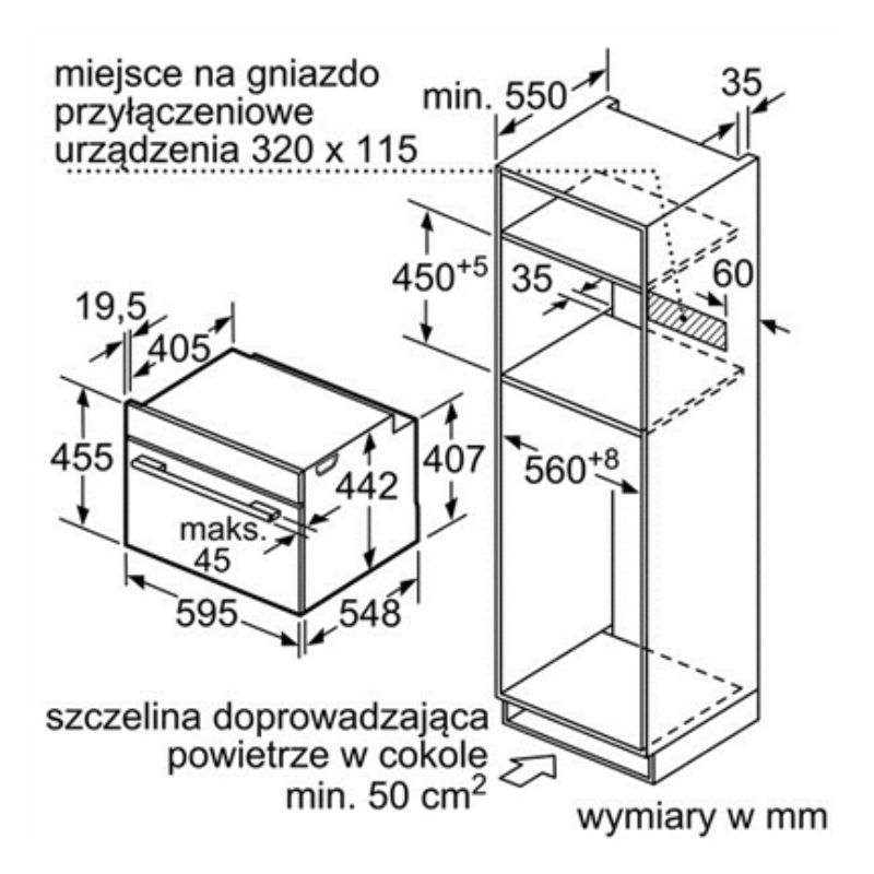 Kích thước lò nướng kết hợp vi sóng Bosch CMG633BW1 Kích thước lò nướng kết hợp vi sóng Bosch CMG633BW1