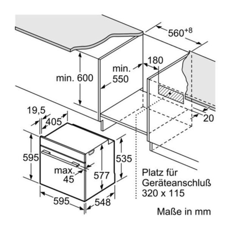 Kích thước lò nướng Bosch HBG633BS1 Kích thước lò nướng Bosch HBG633BS1