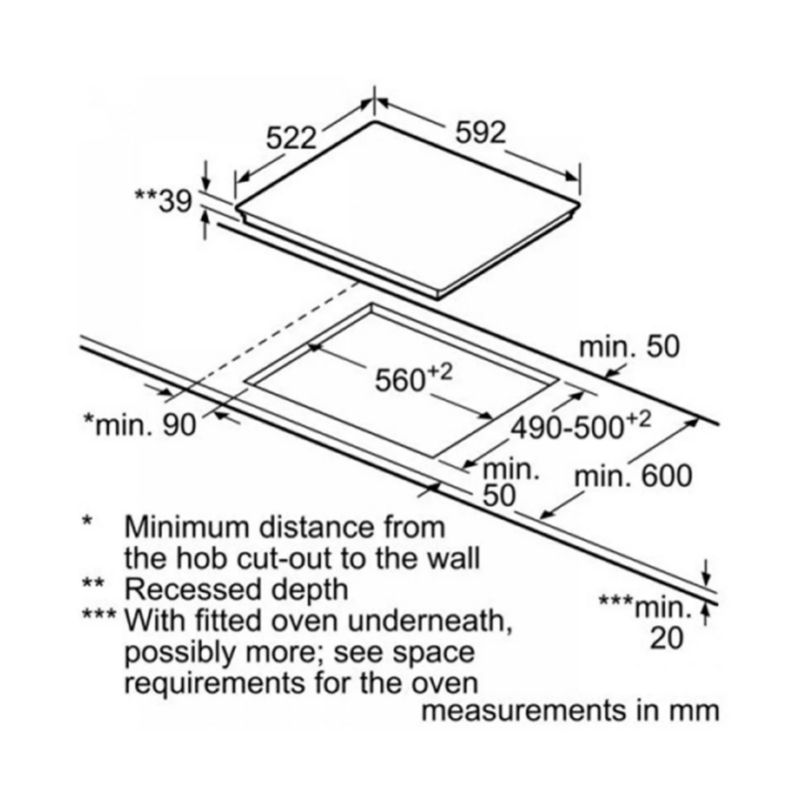 Kích thước Bếp hồng ngoại Bosch PKK651FP1E Kích thước Bếp hồng ngoại Bosch PKK651FP1E