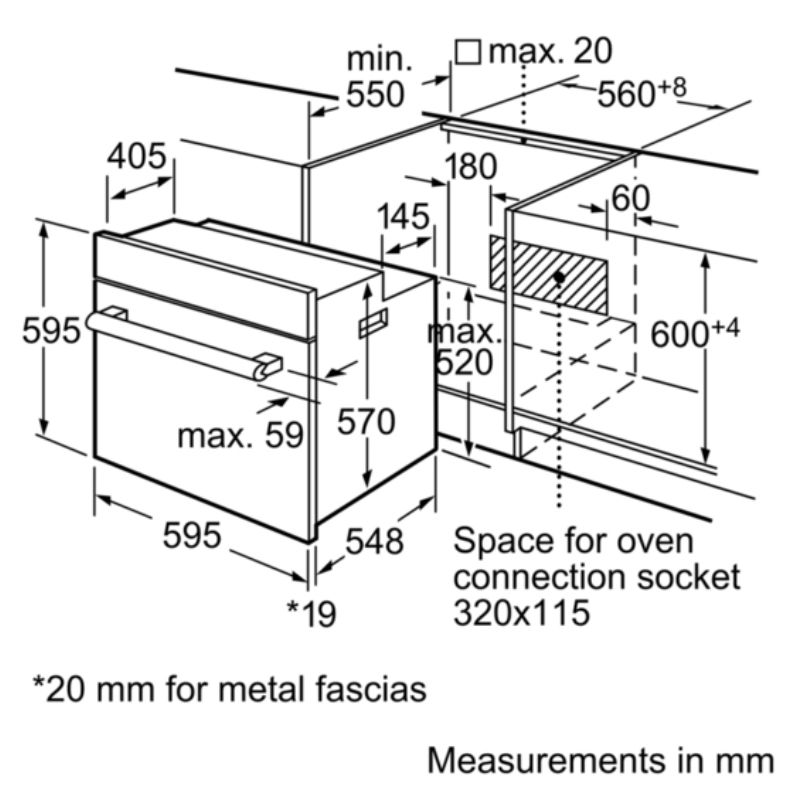 Kích thước lò nướng Bosch HBN559E1M Kích thước lò nướng Bosch HBN559E1M