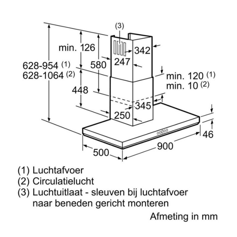 Kích thước Máy hút mùi treo tường Bosch DWB098E50 Kích thước Máy hút mùi treo tường Bosch DWB098E50