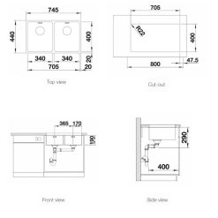 Kích thước chậu rửa bát Blanco ANDANO 340 IF