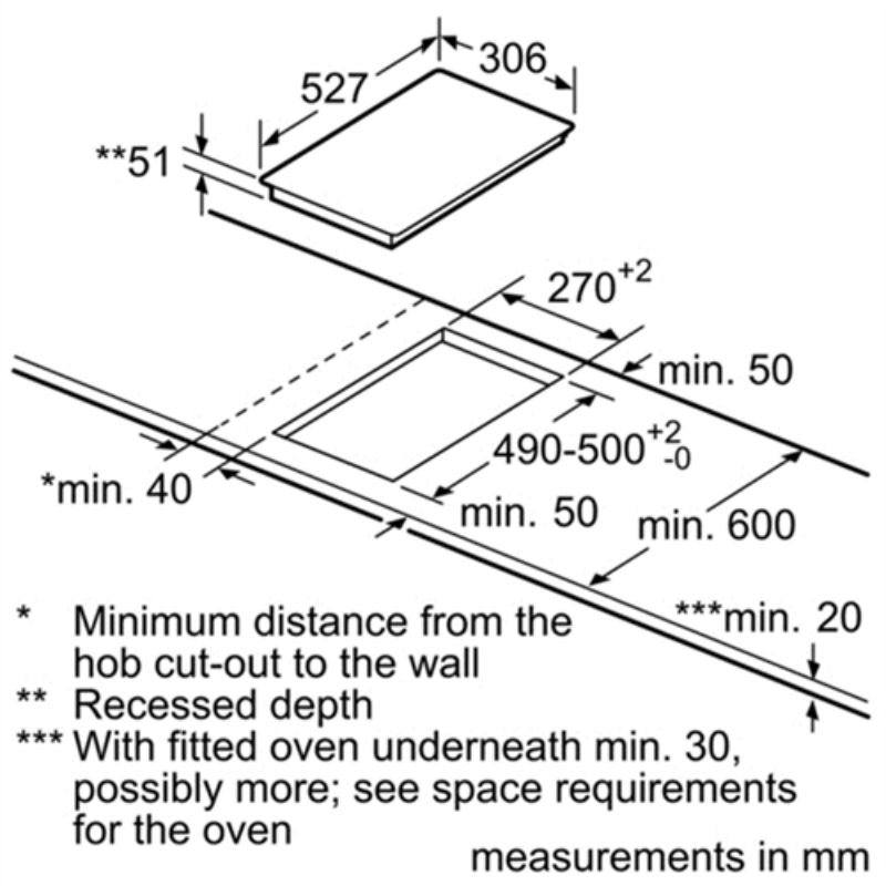 Kích thước bếp hồng ngoại Domino Bosch PKF375V14E Kích thước bếp hồng ngoại Domino Bosch PKF375V14E