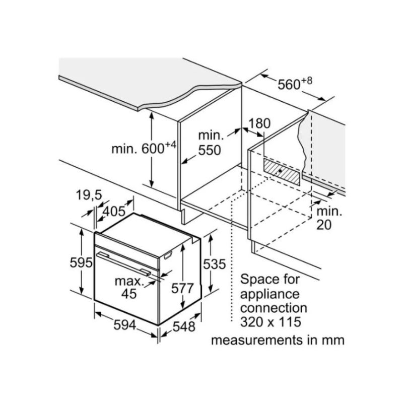 Kích thước của Lò nướng Bosch HBG634BB1B Kích thước của Lò nướng Bosch HBG634BB1B