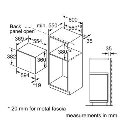 Kích thước lò vi sóng âm tủ 25L Bosch BFL553MS0